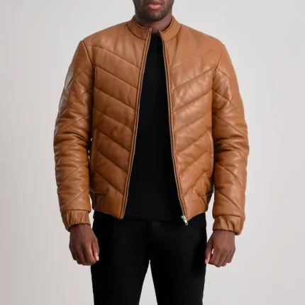 puffer brown leather jacket