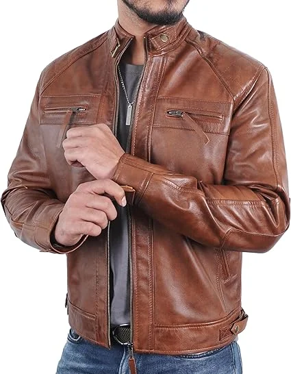 quilted lambskin brown leather jacket