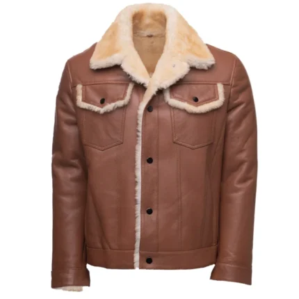 Men’s Brown Shearling Leather Trucker Jacket – Winter Outerwear