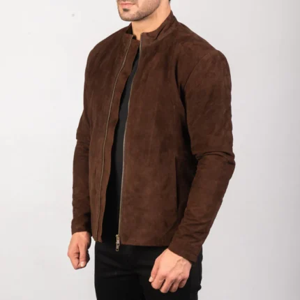 suede biker brown leather jacket side