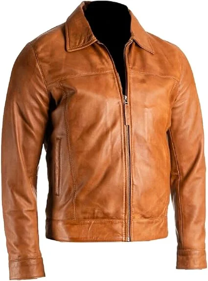 tan brown classic vinatage leather jacket front