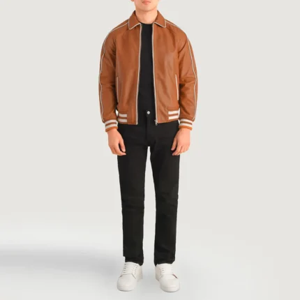 two tone brown leather jacket