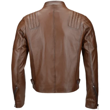 Men’s Quilted Shoulder Brown Leather Jacket – Stylish Biker Outerwear