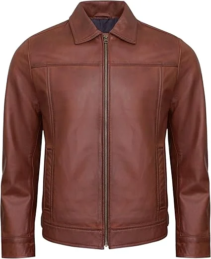 vintage brown leather jacket front