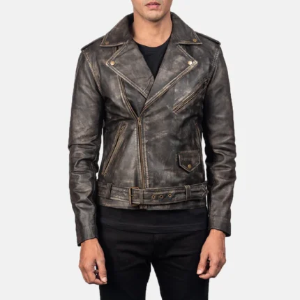 vintage distressed brown leather biker jacket