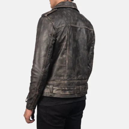 vintage distressed brown leather biker jacket back